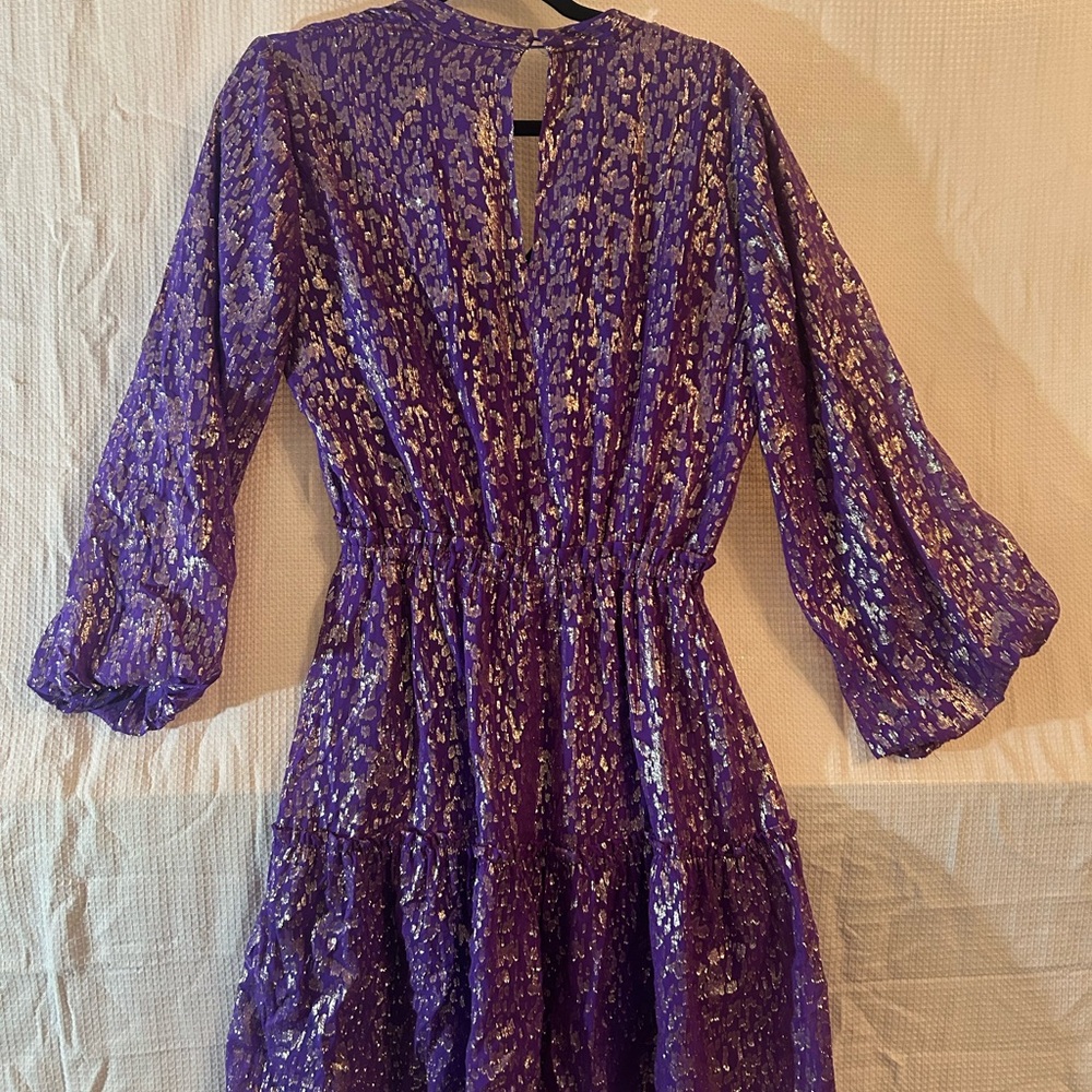 Lilly Pulitzer Purple Metallic Tiered Long Sleeve Dress